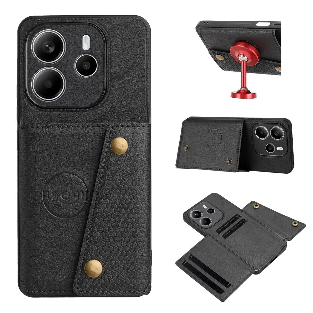 For Xiaomi Redmi Note 14 4G (163.25mm) Case with Card Slots Kickstand Leather + TPU Phone Cover