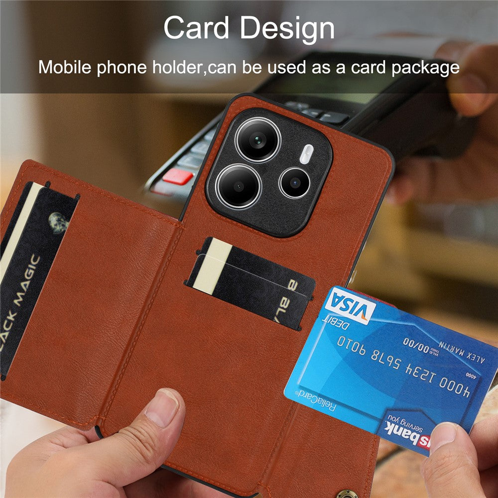 For Xiaomi Redmi Note 14 4G (163.25mm) Case with Card Slots Kickstand Leather + TPU Phone Cover