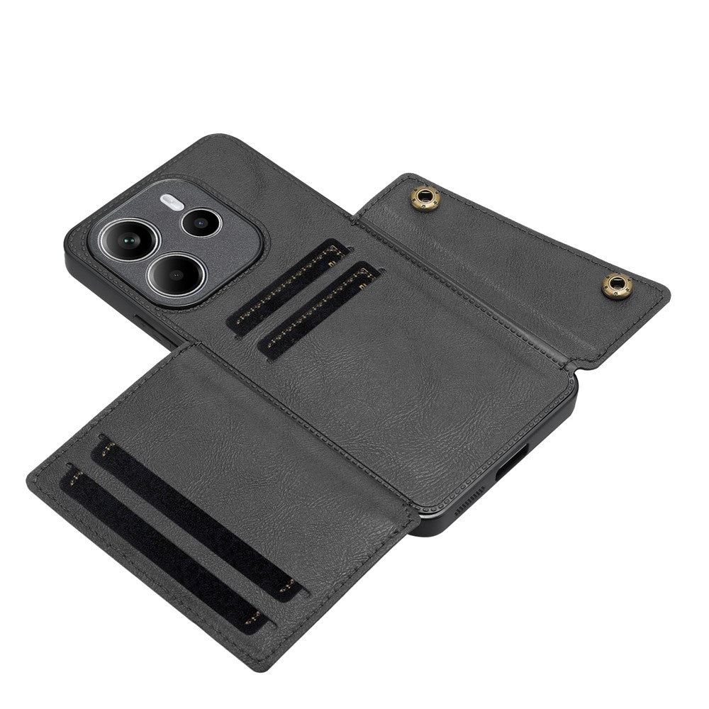 For Xiaomi Redmi Note 14 4G (163.25mm) Case with Card Slots Kickstand Leather + TPU Phone Cover