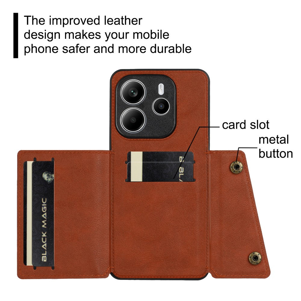 For Xiaomi Redmi Note 14 4G (163.25mm) Case with Card Slots Kickstand Leather + TPU Phone Cover