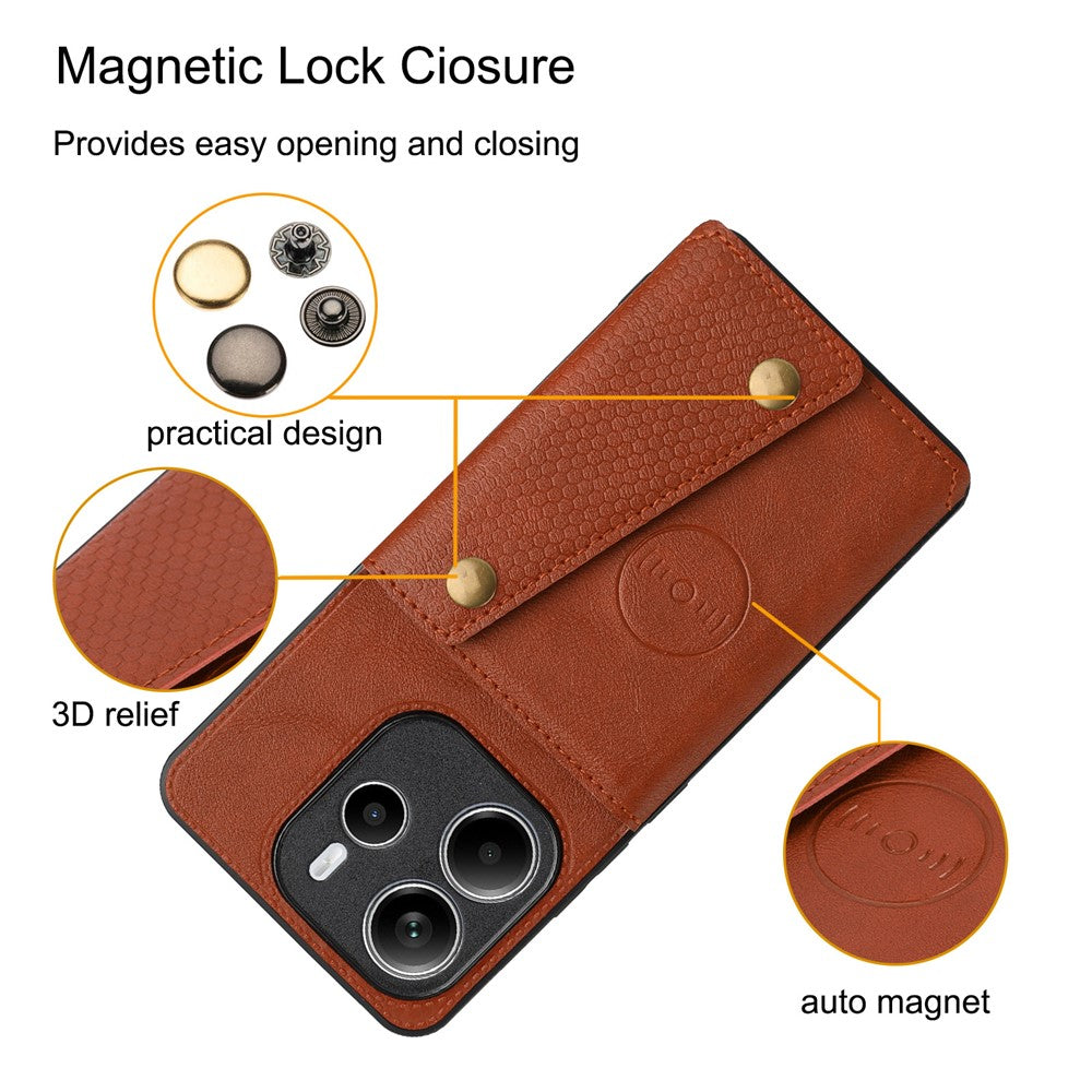 For Xiaomi Redmi Note 14 4G (163.25mm) Case with Card Slots Kickstand Leather + TPU Phone Cover
