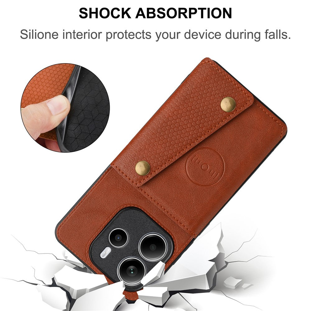 For Xiaomi Redmi Note 14 4G (163.25mm) Case with Card Slots Kickstand Leather + TPU Phone Cover