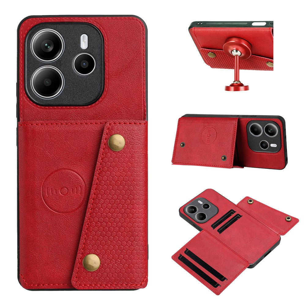 For Xiaomi Redmi Note 14 4G (163.25mm) Case with Card Slots Kickstand Leather + TPU Phone Cover