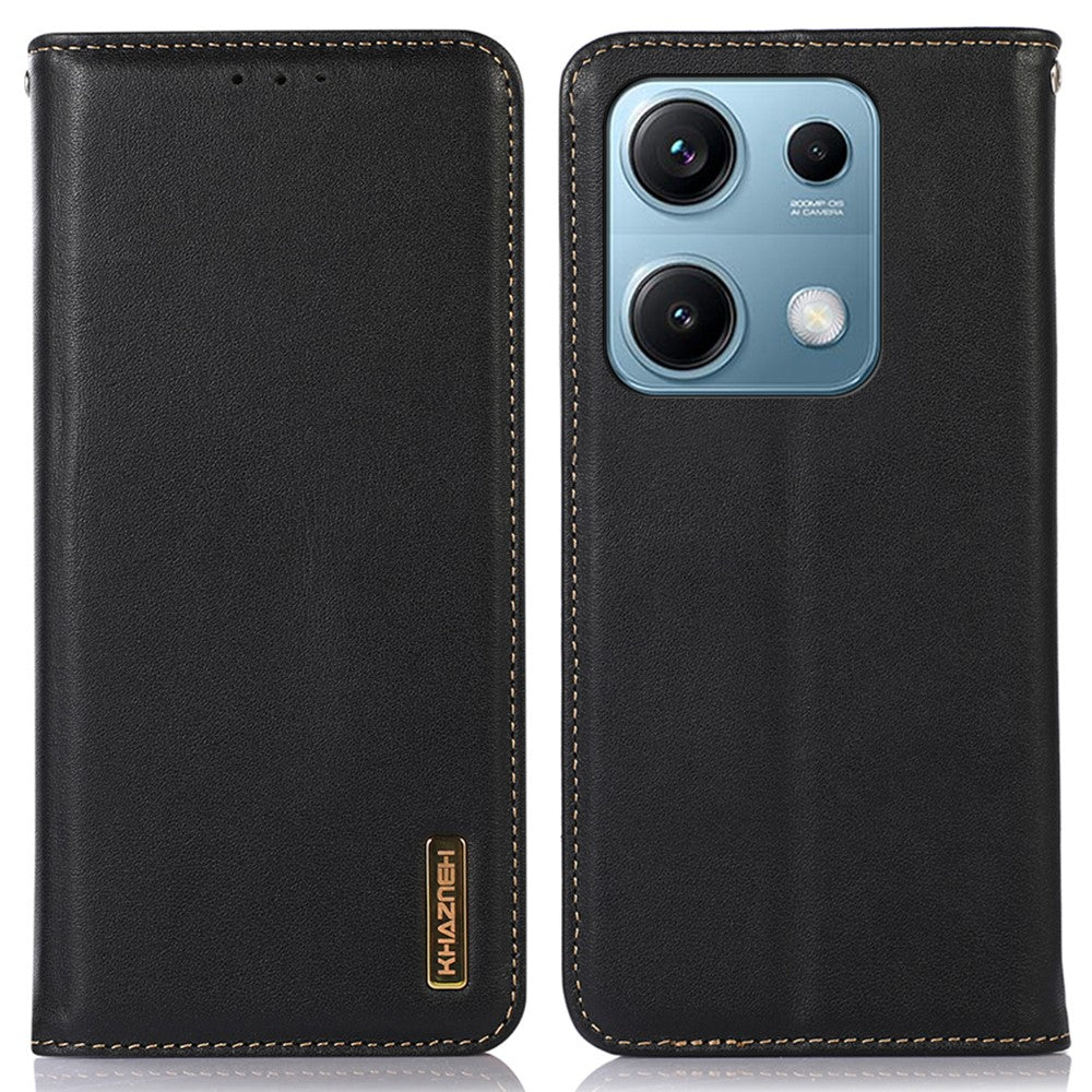 KHAZNEH For Xiaomi Redmi Note 14S 4G Case Wallet Genuine Cow Leather Phone Cover Nappa Texture