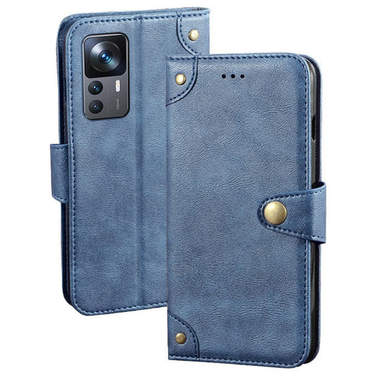 IDEWEI Cell Phone Cover For Xiaomi 12T 5G / Redmi K50 Ultra 5G Anti-drop Phone Case with Gold Button Decor Fine Texture PU Leather Wallet Stand