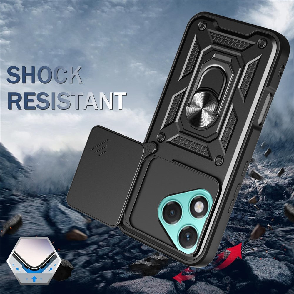 For Honor 400 Lite 5G Case with Slide Camera Lid PC + TPU Kickstand Phone Cover