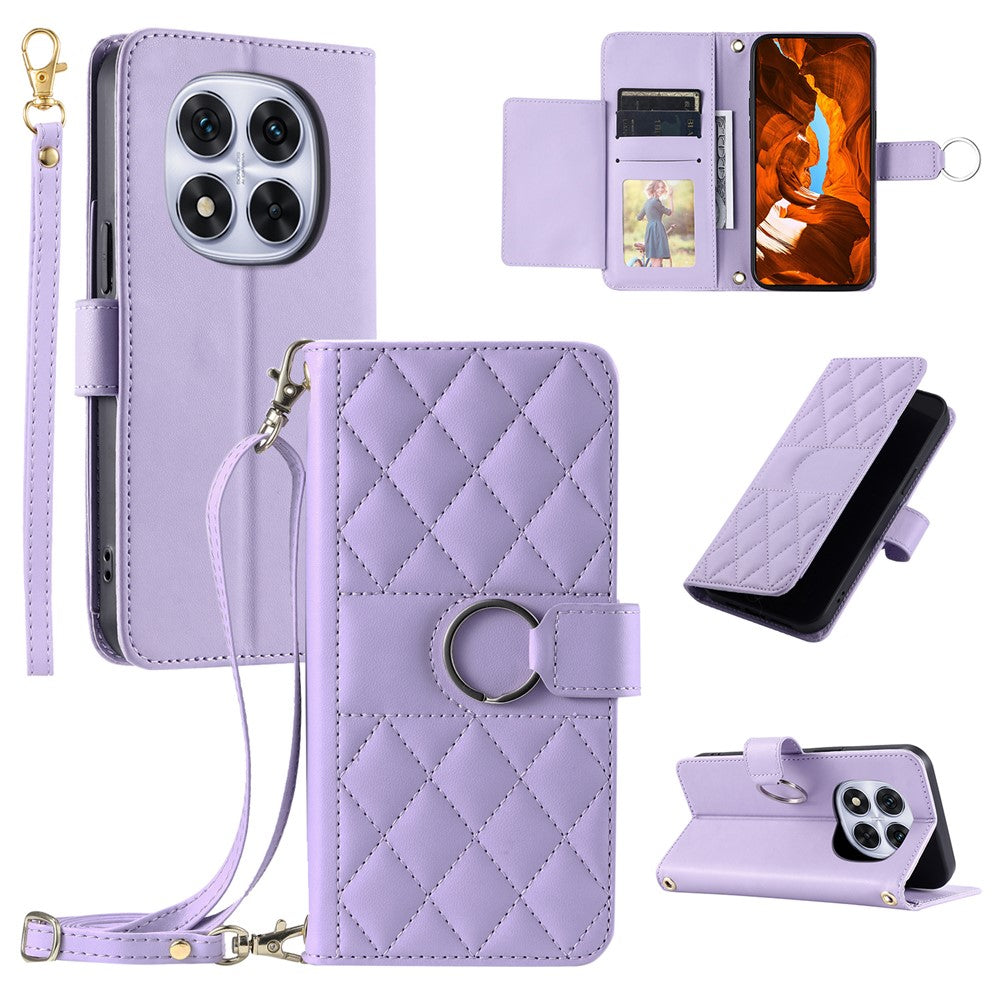 For Xiaomi Redmi Note 14 Pro 4G Case Ring Buckle Wallet Stand Rhombus Crossbody Leather Mobile Cover