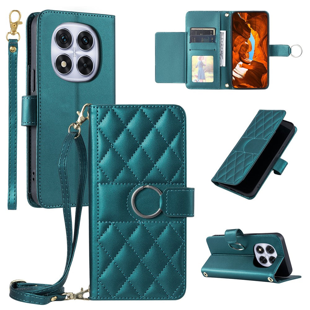 For Xiaomi Redmi Note 14 Pro 4G Case Ring Buckle Wallet Stand Rhombus Crossbody Leather Mobile Cover