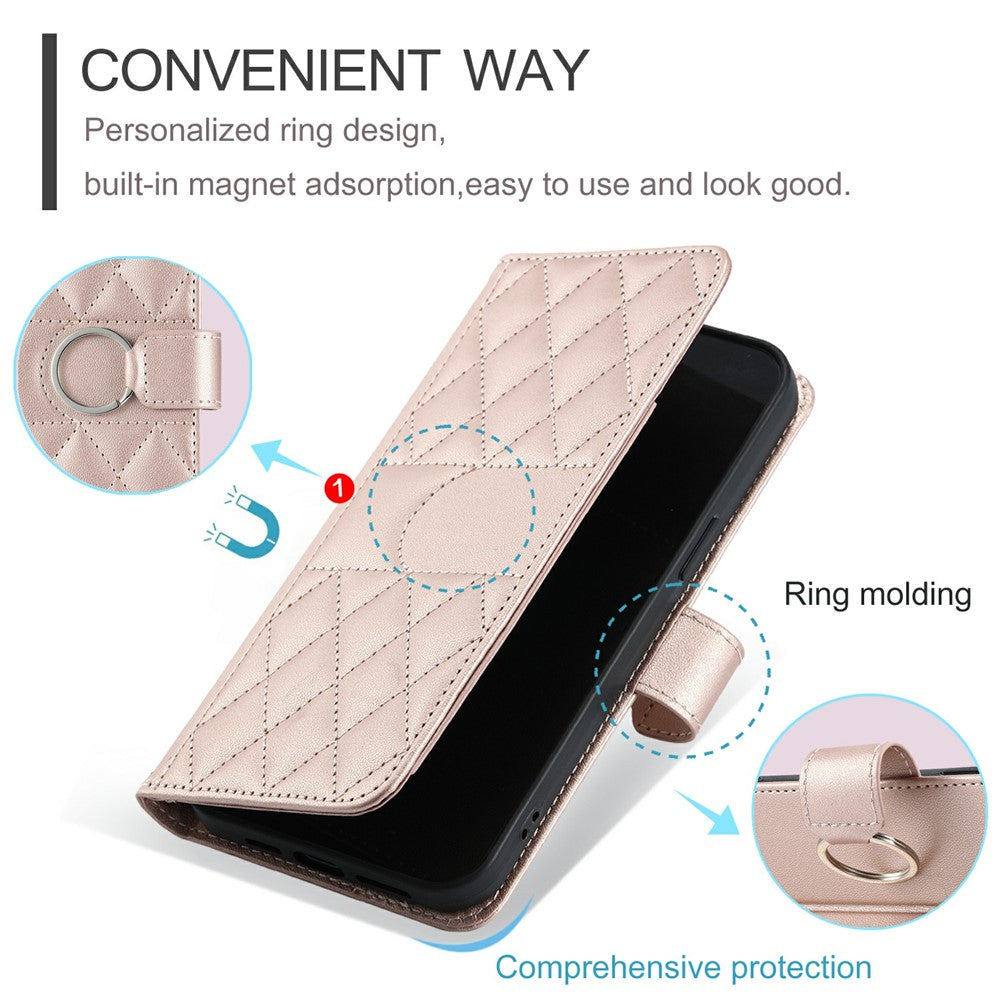 For Xiaomi Redmi Note 14 Pro 4G Case Ring Buckle Wallet Stand Rhombus Crossbody Leather Mobile Cover