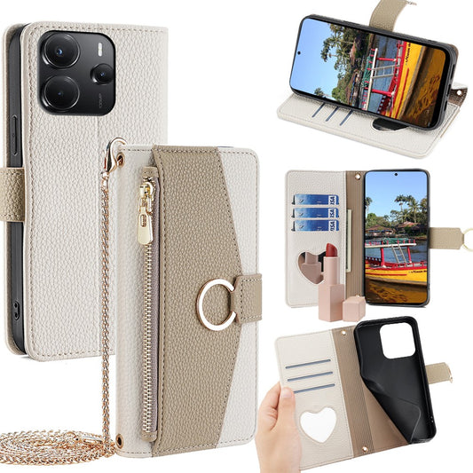 Xiaomi Redmi Note 14 4G (164.84mm) Handyhülle – Spiegel Brieftasche Leder mit Kettenschultergurt