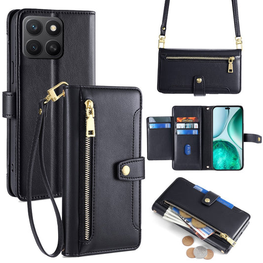 Honor X8c 4G Handyhülle – Ledertasche mit Reißverschlusstasche und 2 Riemen