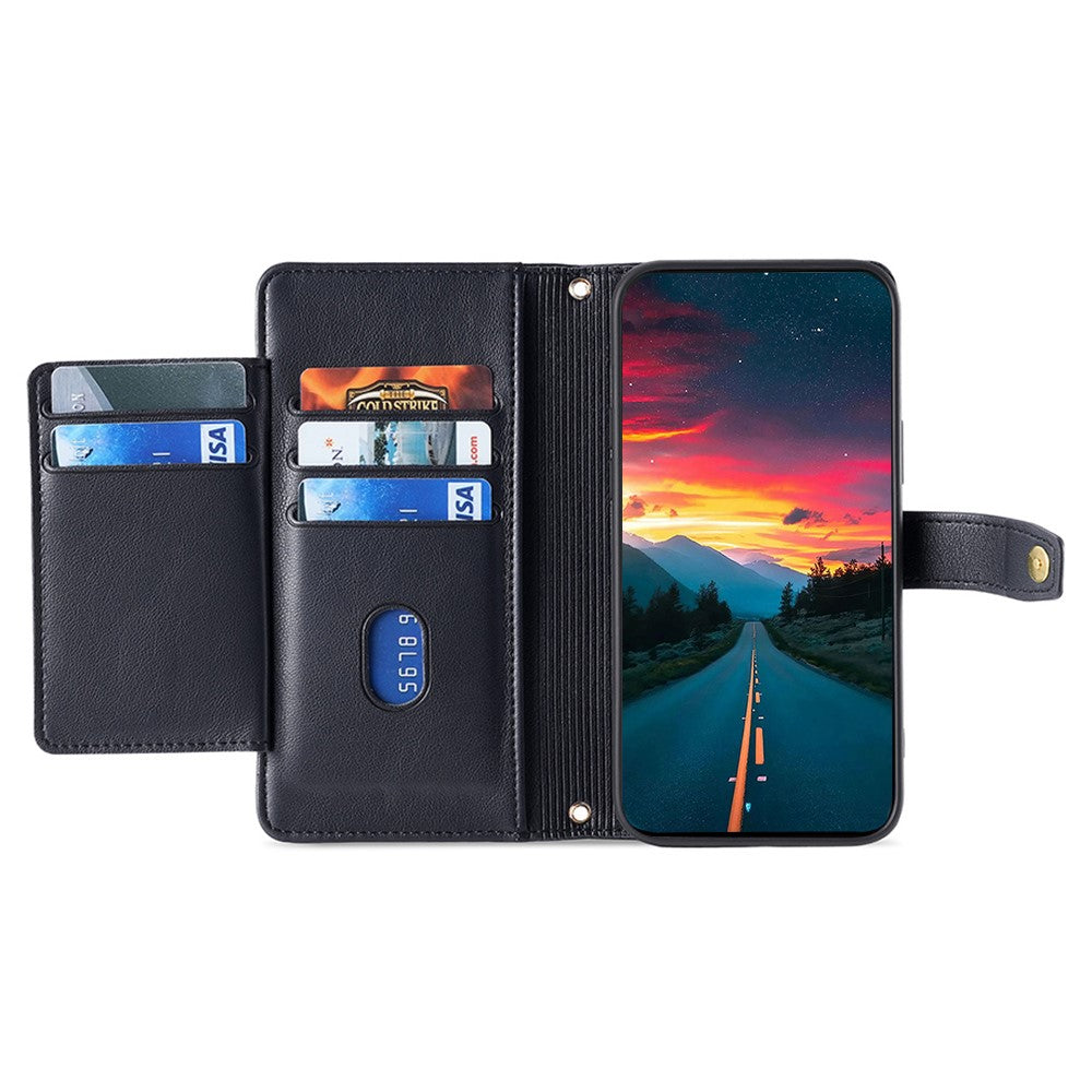 For Honor X8c 4G Leather Case Zipper Pocket Wallet Phone Cover with 2 Straps