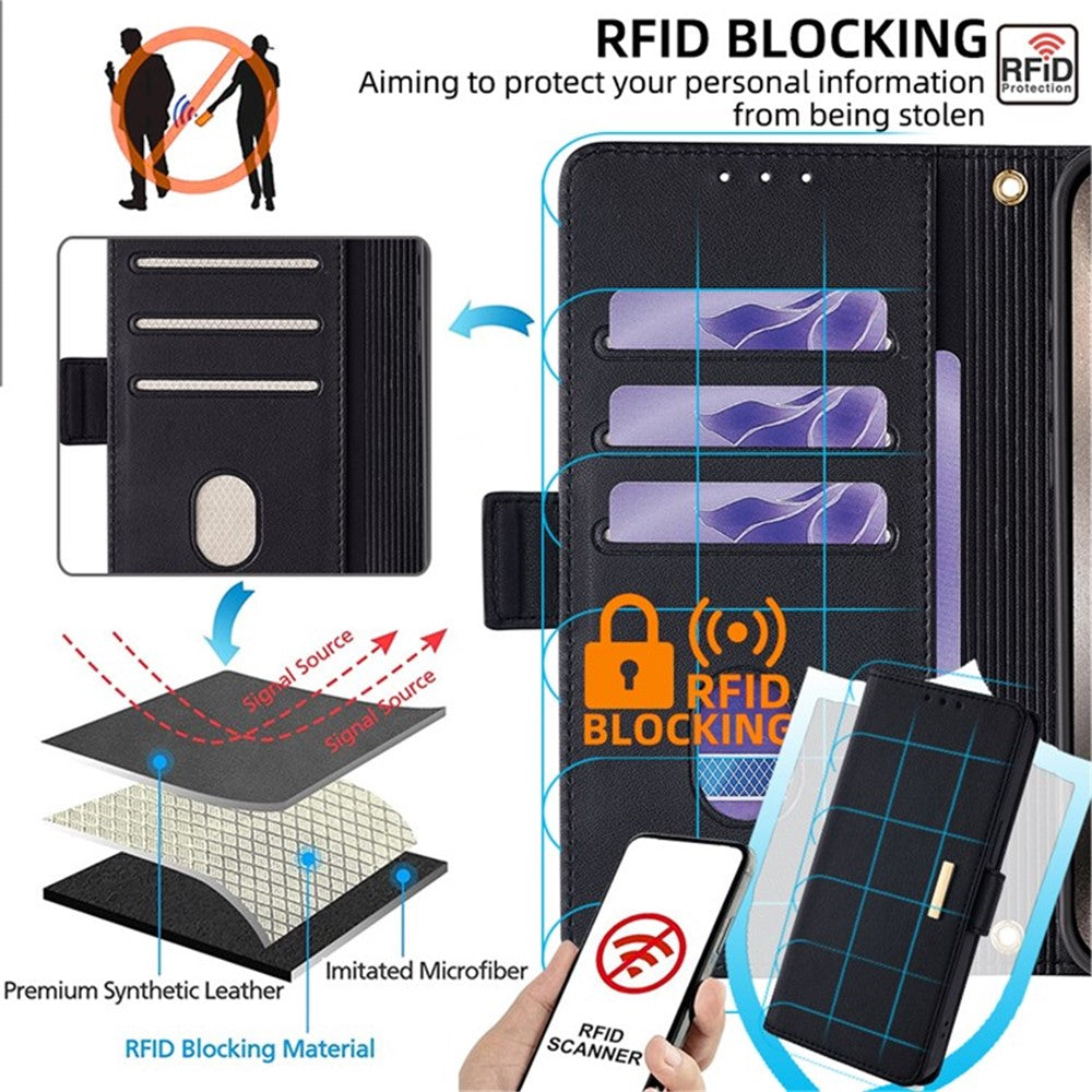 For Xiaomi Redmi Note 14 4G (164.84mm) Case PU Leather Wallet Stand Phone Cover with Crossbody Shoulder Strap