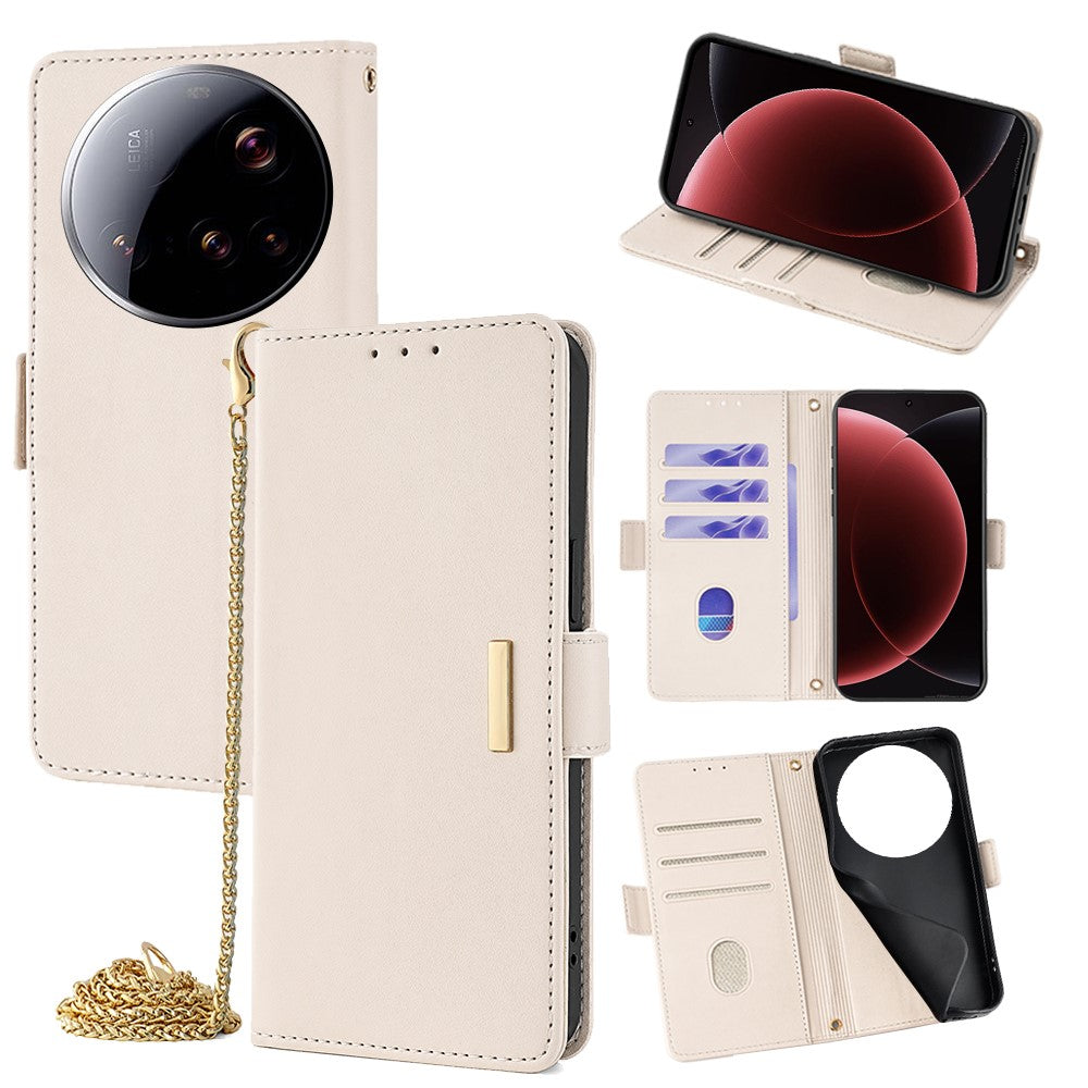 For Xiaomi 15 Ultra Case PU Leather Wallet Stand Phone Cover with Crossbody Shoulder Strap
