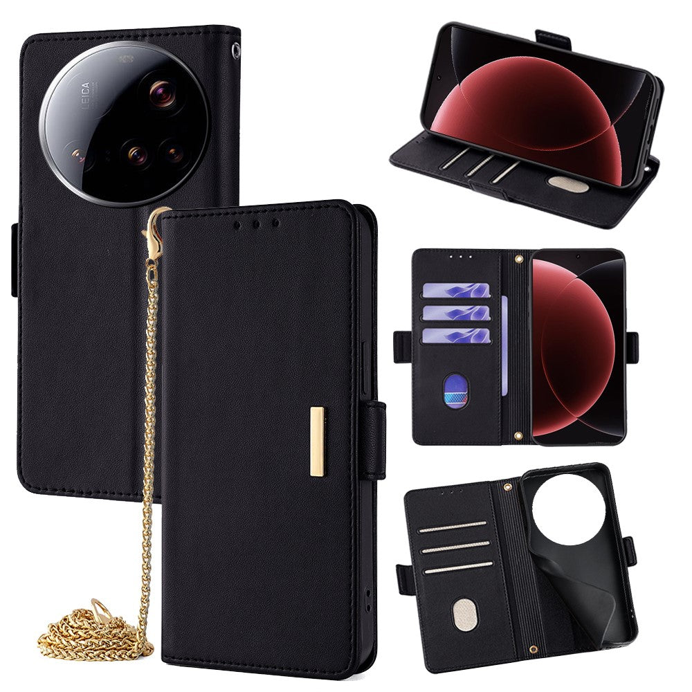 For Xiaomi 15 Ultra Case PU Leather Wallet Stand Phone Cover with Crossbody Shoulder Strap