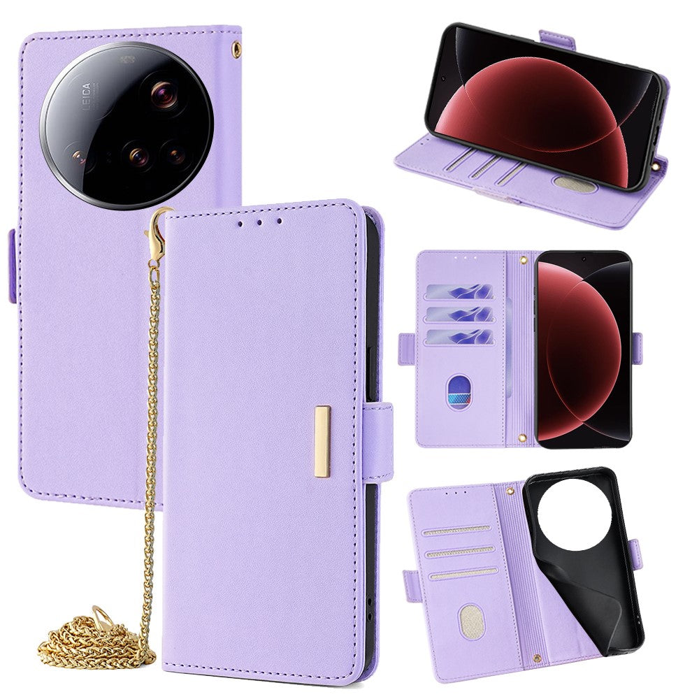 For Xiaomi 15 Ultra Case PU Leather Wallet Stand Phone Cover with Crossbody Shoulder Strap