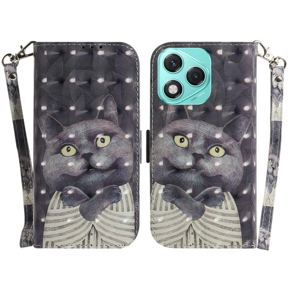 For Honor 400 Lite 5G Case Pattern Printing Leather Wallet Phone Cover with Wrist Strap