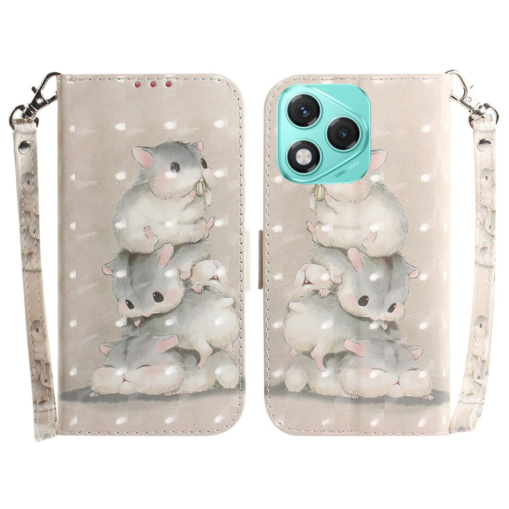 For Honor 400 Lite 5G Case Pattern Printing Leather Wallet Phone Cover with Wrist Strap