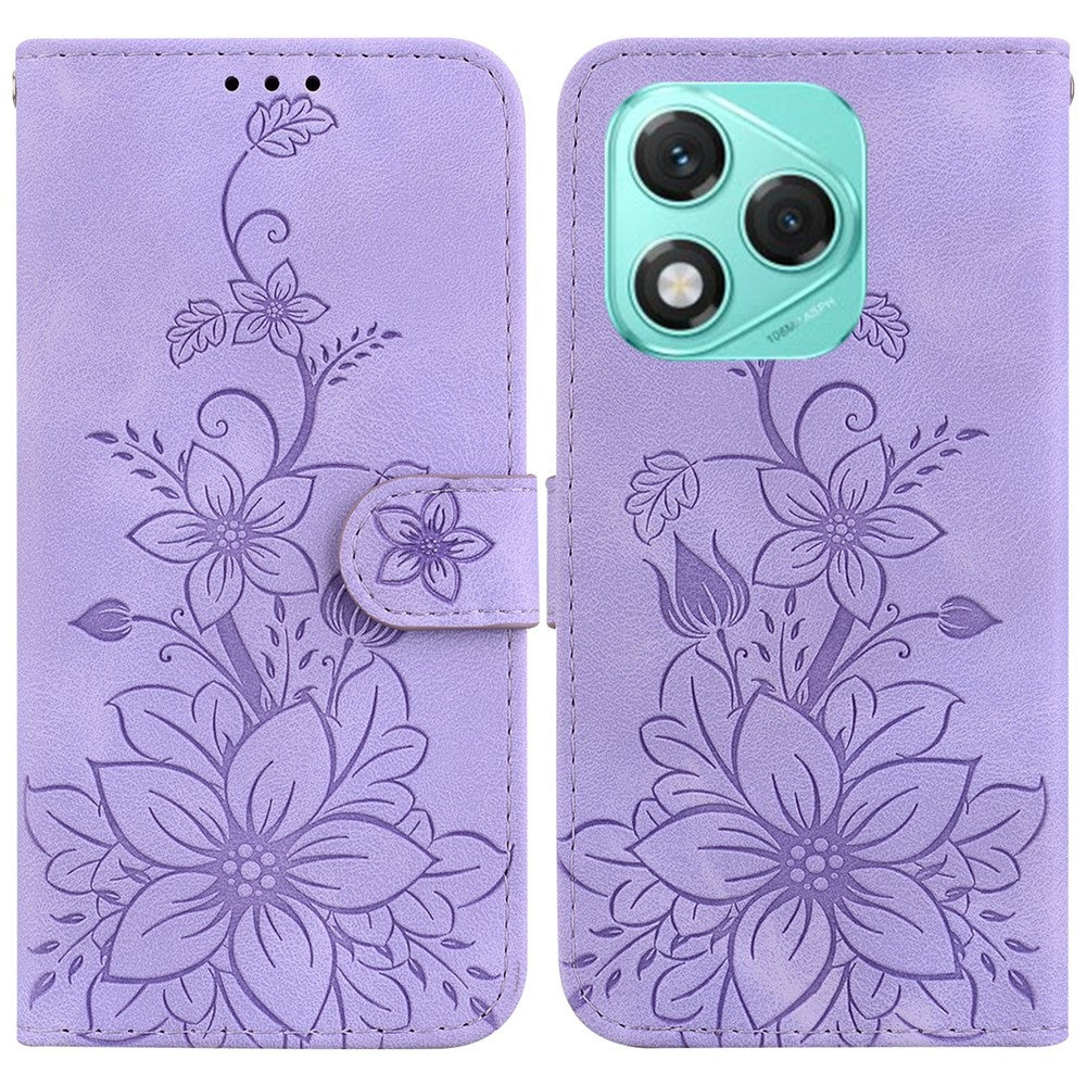 For Honor 400 Lite 5G Case Lily Flower Imprint Leather Phone Cover with Stand