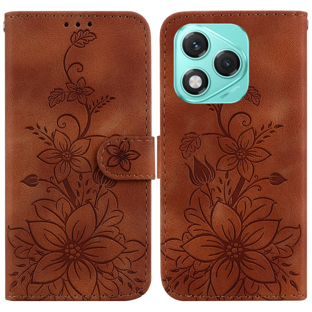 For Honor 400 Lite 5G Case Lily Flower Imprint Leather Phone Cover with Stand