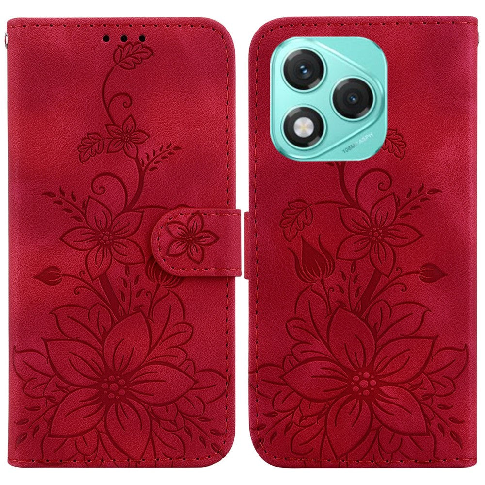 For Honor 400 Lite 5G Case Lily Flower Imprint Leather Phone Cover with Stand