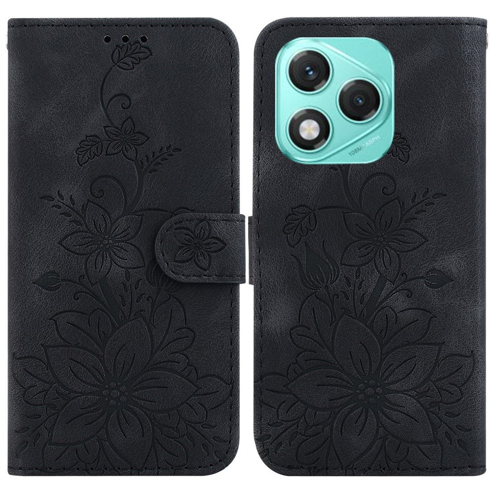 For Honor 400 Lite 5G Case Lily Flower Imprint Leather Phone Cover with Stand