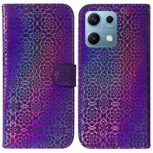 Xiaomi Redmi Note 14S 4G Handyhülle – Standfunktion- schillernde Blumen-Leder
