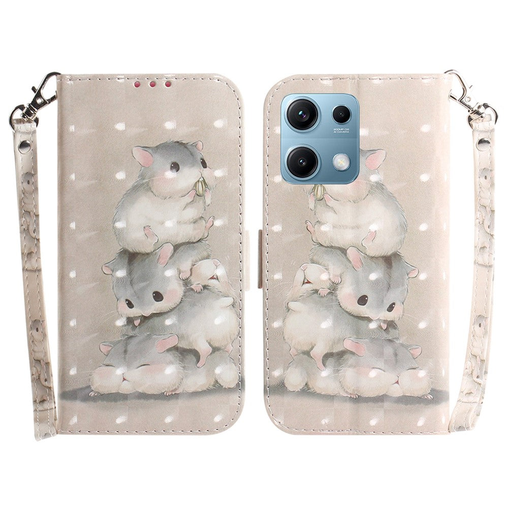 For Xiaomi Redmi Note 14S 4G Case Pattern Printing Leather Wallet Phone Cover with Wrist Strap