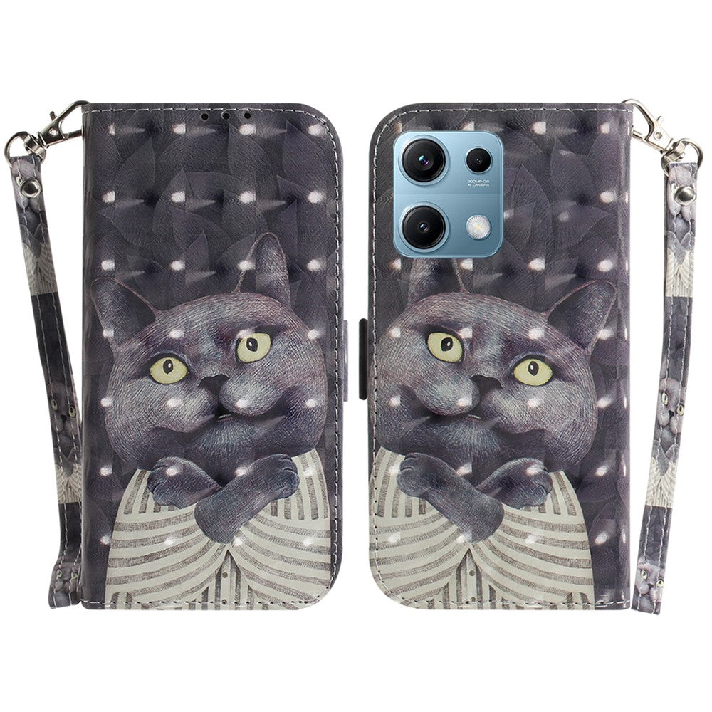 For Xiaomi Redmi Note 14S 4G Case Pattern Printing Leather Wallet Phone Cover with Wrist Strap