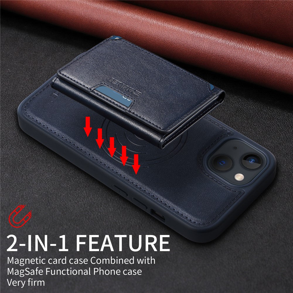 iPhone 14 / 13 Lederhülle – Mit abnehmbarer Kartentasche, magnetisch & Ständer