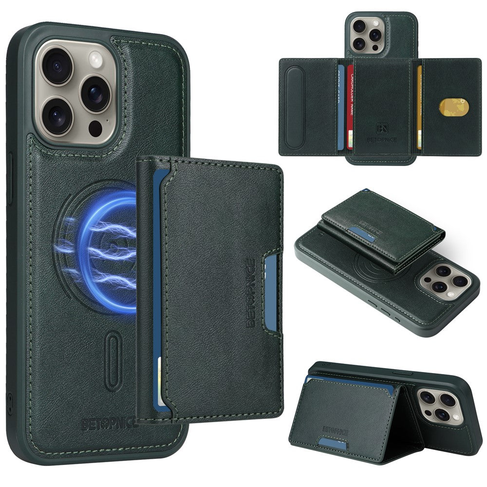 iPhone 15 Pro Max Lederhülle – Mit abnehmbarer Kartentasche, magnetisch & Ständer
