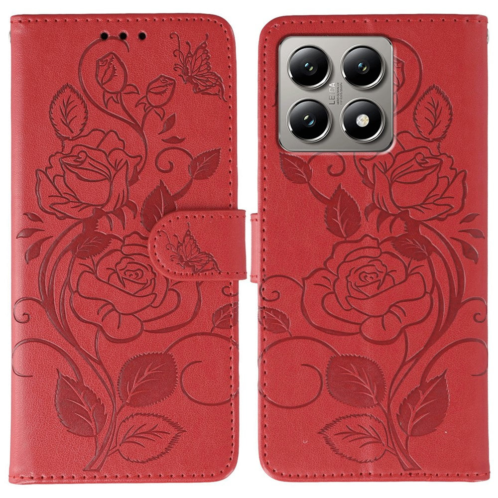 For Xiaomi 14T Case Wallet Stand Imprinted Rose Butterfly PU Leather Phone Cover