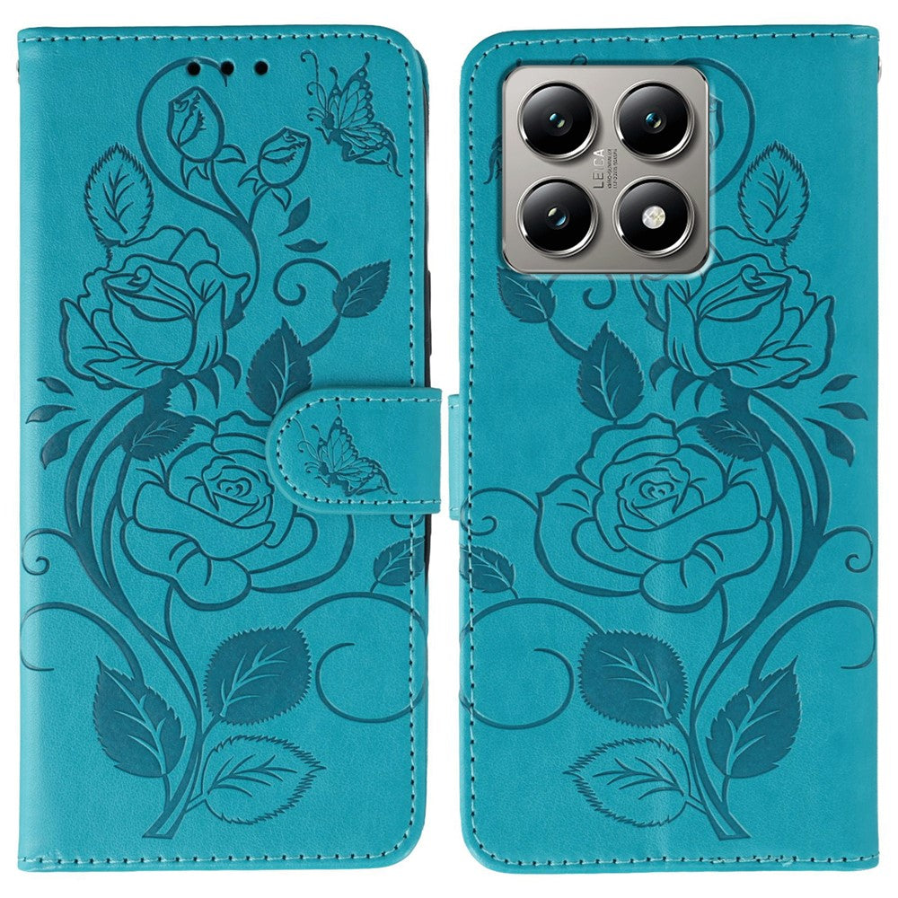 For Xiaomi 14T Case Wallet Stand Imprinted Rose Butterfly PU Leather Phone Cover