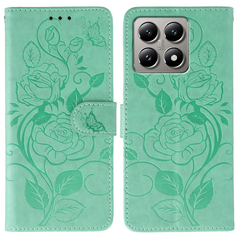 For Xiaomi 14T Case Wallet Stand Imprinted Rose Butterfly PU Leather Phone Cover