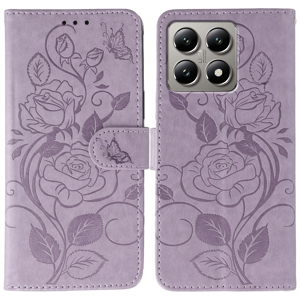 For Xiaomi 14T Case Wallet Stand Imprinted Rose Butterfly PU Leather Phone Cover