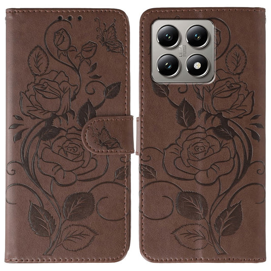 Xiaomi 14T Pro Handyhülle – Brieftaschenständer, bedruckter Rosen-Schmetterling, PU-Leder