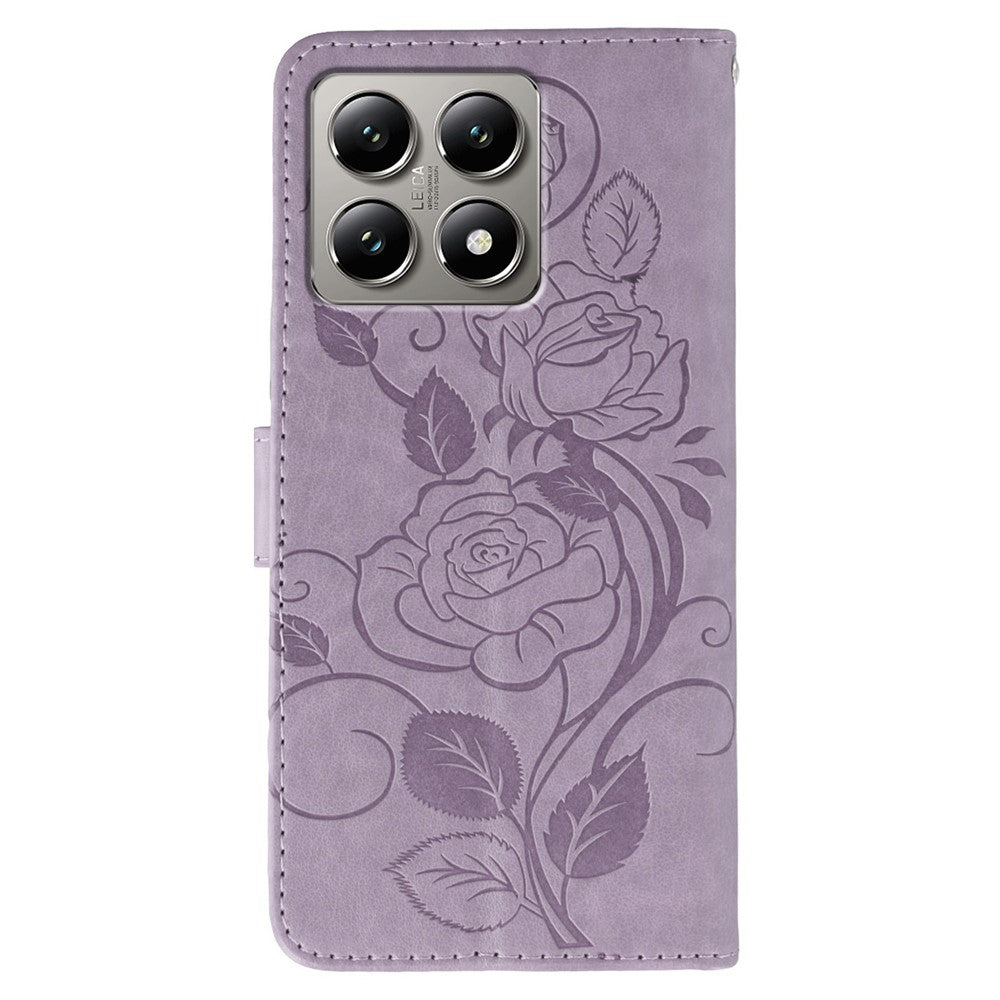 For Xiaomi 14T Pro Case Wallet Stand Imprinted Rose Butterfly PU Leather Phone Cover