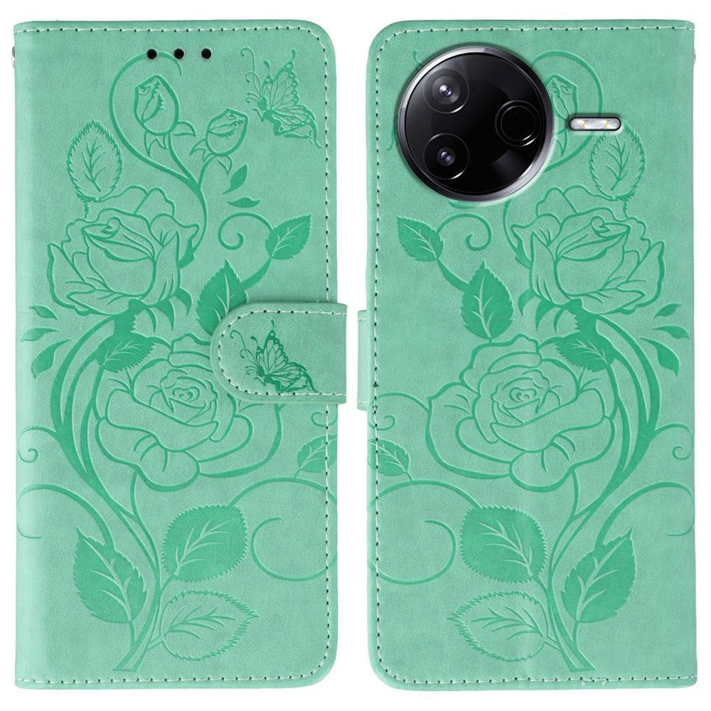 For Xiaomi Poco F7 Pro 5G / Redmi K80 5G Case Wallet Stand Imprinted Rose Butterfly PU Leather Phone Cover