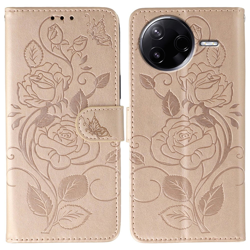 For Xiaomi Poco F7 Pro 5G / Redmi K80 5G Case Wallet Stand Imprinted Rose Butterfly PU Leather Phone Cover