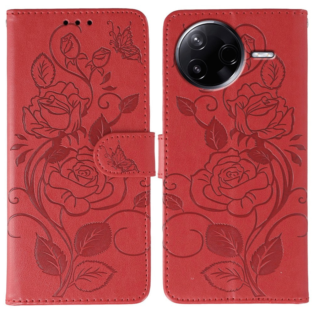 For Xiaomi Poco F7 Pro 5G / Redmi K80 5G Case Wallet Stand Imprinted Rose Butterfly PU Leather Phone Cover