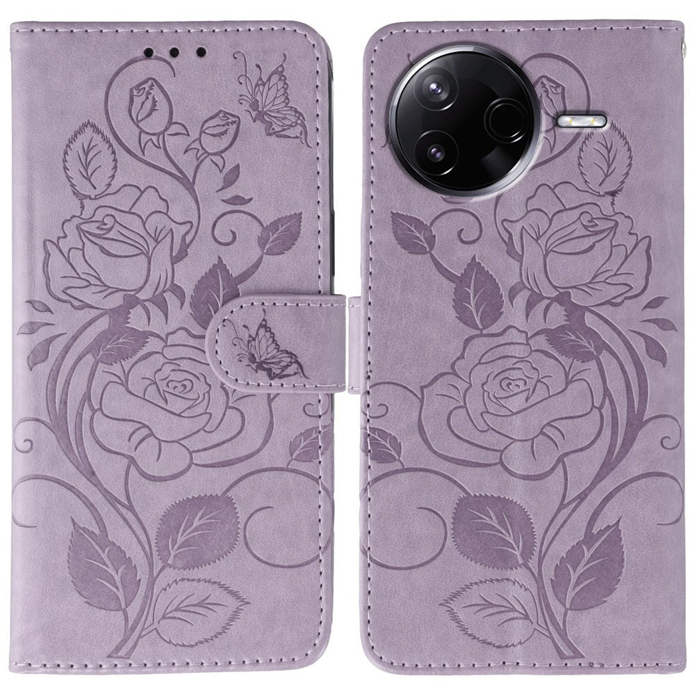 For Xiaomi Poco F7 Pro 5G / Redmi K80 5G Case Wallet Stand Imprinted Rose Butterfly PU Leather Phone Cover