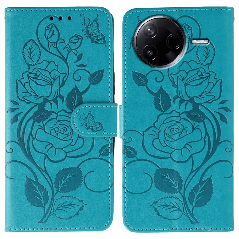 For Xiaomi Poco F7 Pro 5G / Redmi K80 5G Case Wallet Stand Imprinted Rose Butterfly PU Leather Phone Cover