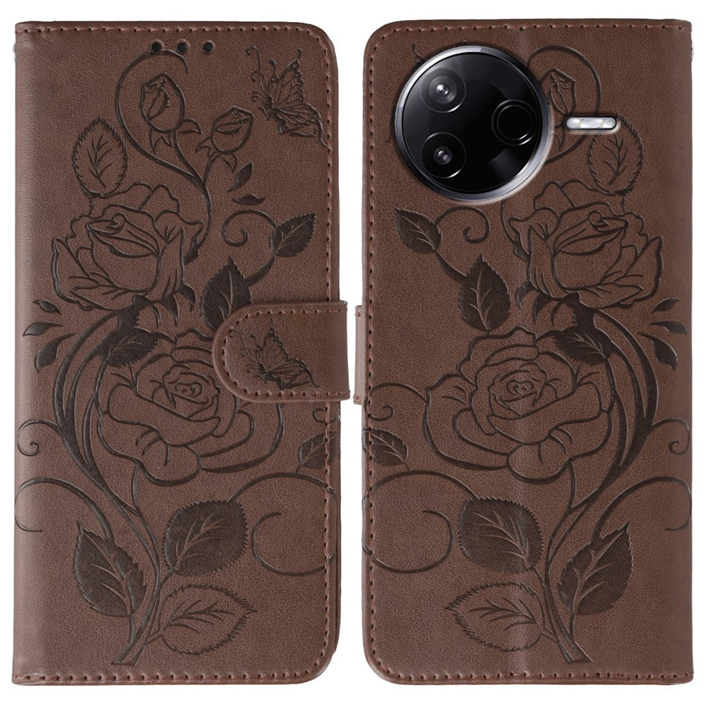 For Xiaomi Poco F7 Pro 5G / Redmi K80 5G Case Wallet Stand Imprinted Rose Butterfly PU Leather Phone Cover