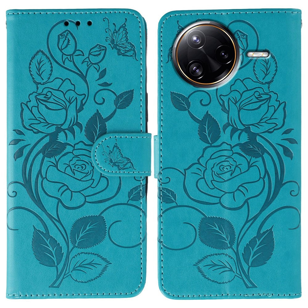 For Xiaomi Poco F7 Ultra 5G / Redmi K80 Pro 5G Case Wallet Stand Imprinted Rose Butterfly PU Leather Phone Cover