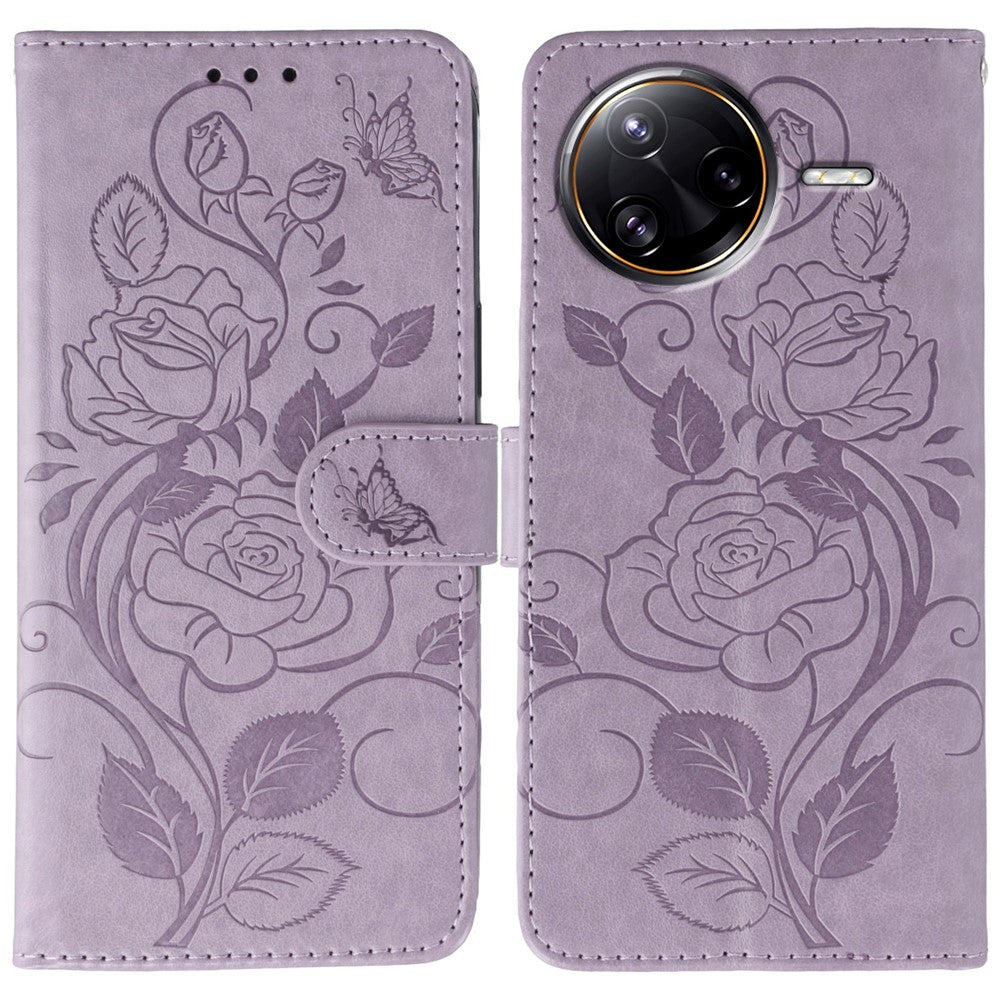 For Xiaomi Poco F7 Ultra 5G / Redmi K80 Pro 5G Case Wallet Stand Imprinted Rose Butterfly PU Leather Phone Cover