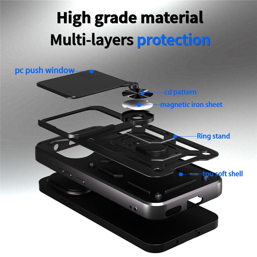 For Honor 400 5G (Global) Case with Slide Camera Lid PC + TPU Kickstand Phone Cover