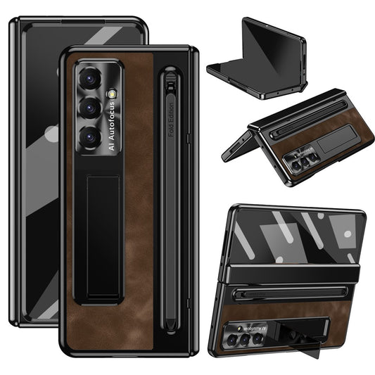 Galaxy Z Fold7 5G – Handyhülle aus Kunststoff, PU-Leder und gehärtetem Glas, mit Ständer, mit Displayschutz, mit Stifthalter
