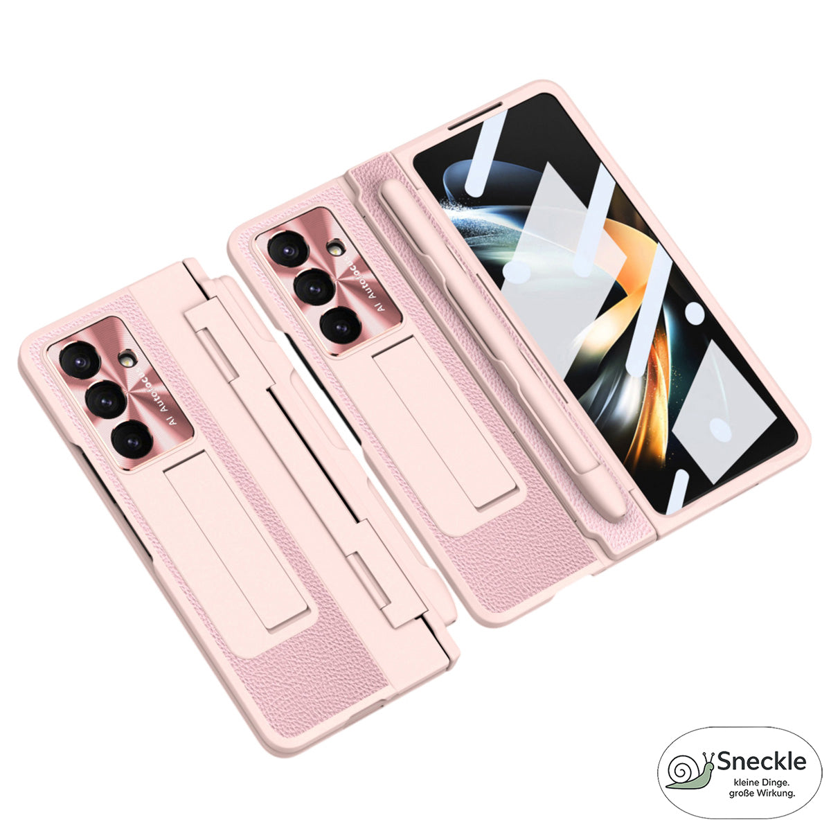 Galaxy Z Fold7 Lederhülle mit Ständer – Mit Panzerglas & Stylus-Halterung