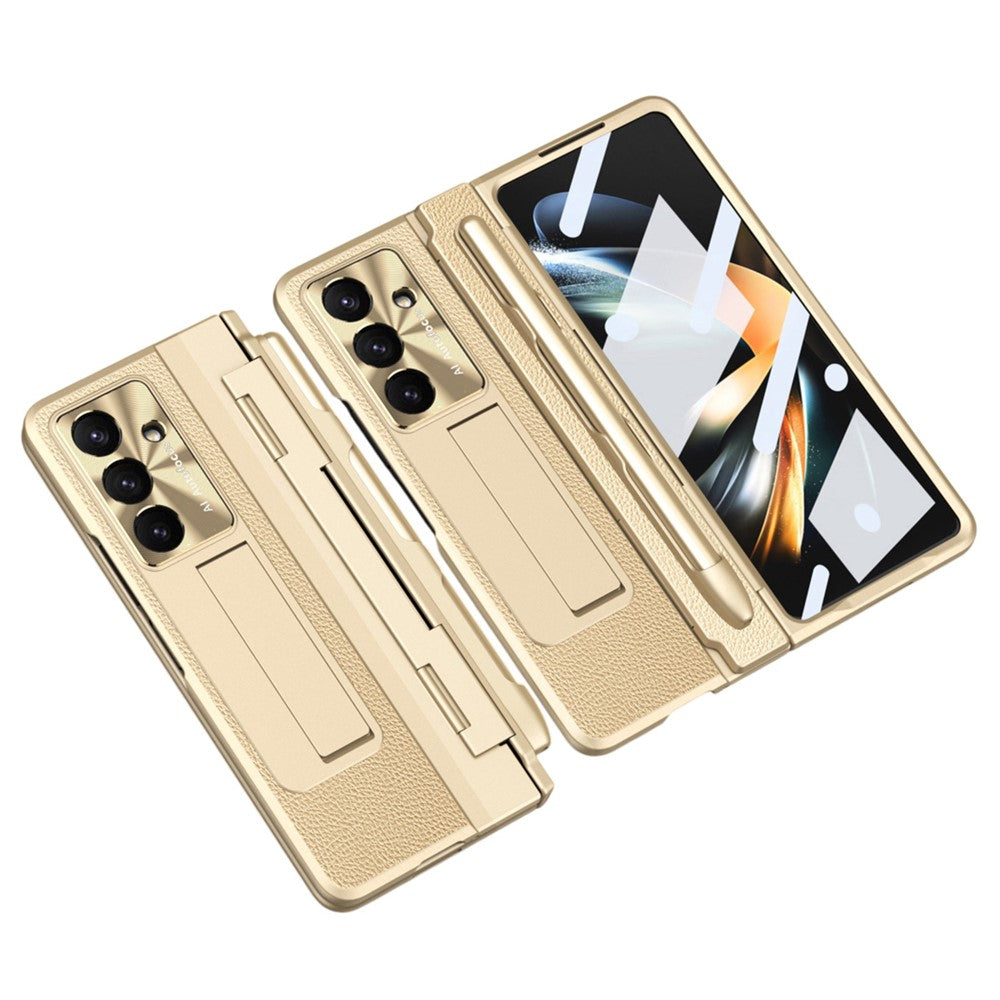 Galaxy Z Fold7 Lederhülle mit Ständer – Mit Panzerglas & Stylus-Halterung