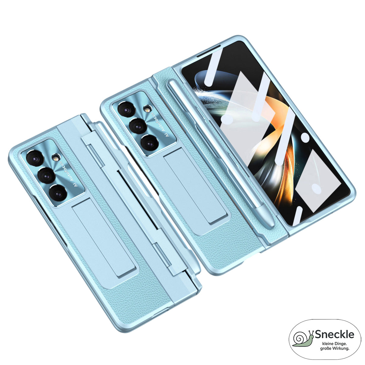 Galaxy Z Fold7 Lederhülle mit Ständer – Mit Panzerglas & Stylus-Halterung
